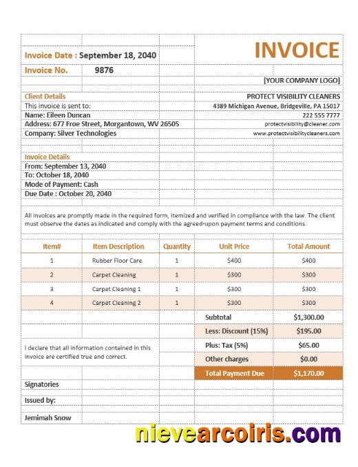 Cleaning Service Invoice Form